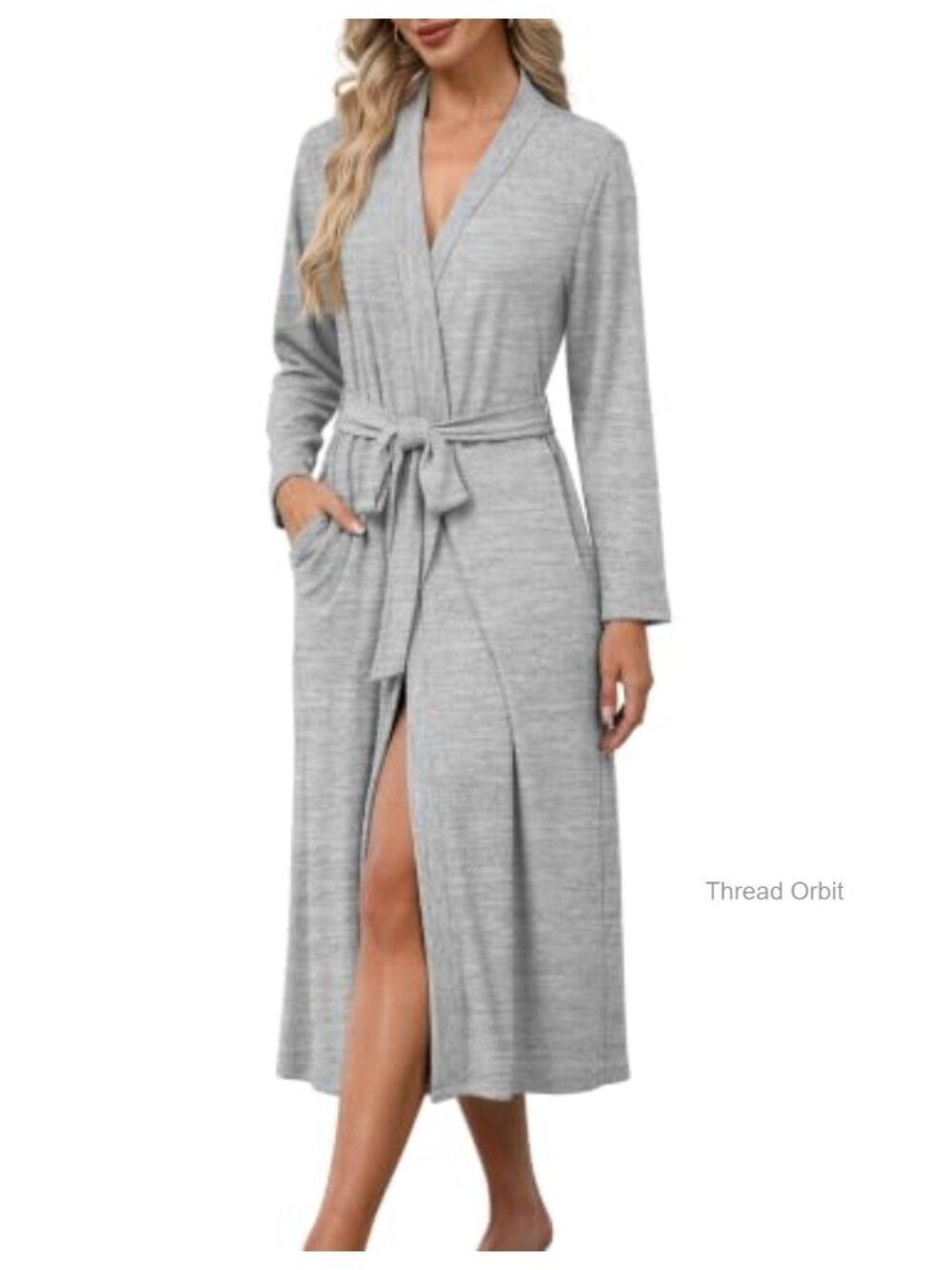 Lightweight Long Bathrobe Soft Knit Robe with Pockets